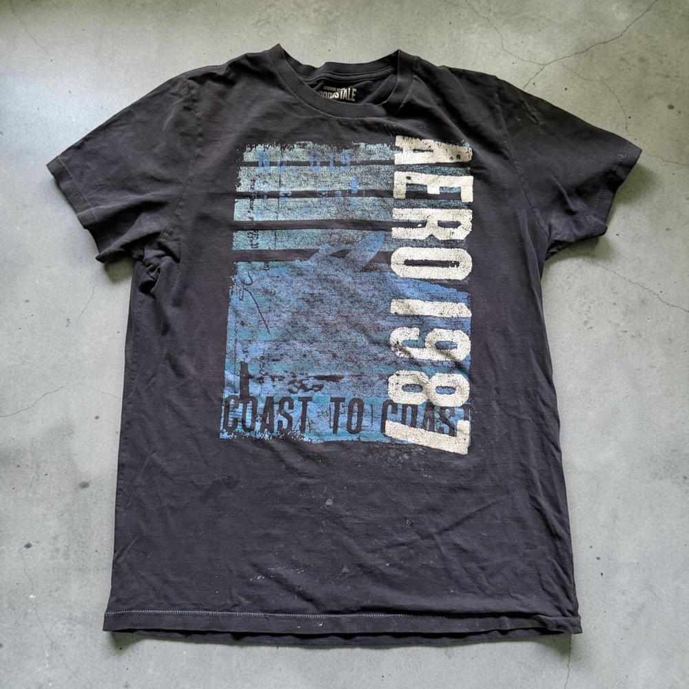 Aeropostale Mens Aero 1987 Coast to Coast Graphic T-Shirt Black Large L/G